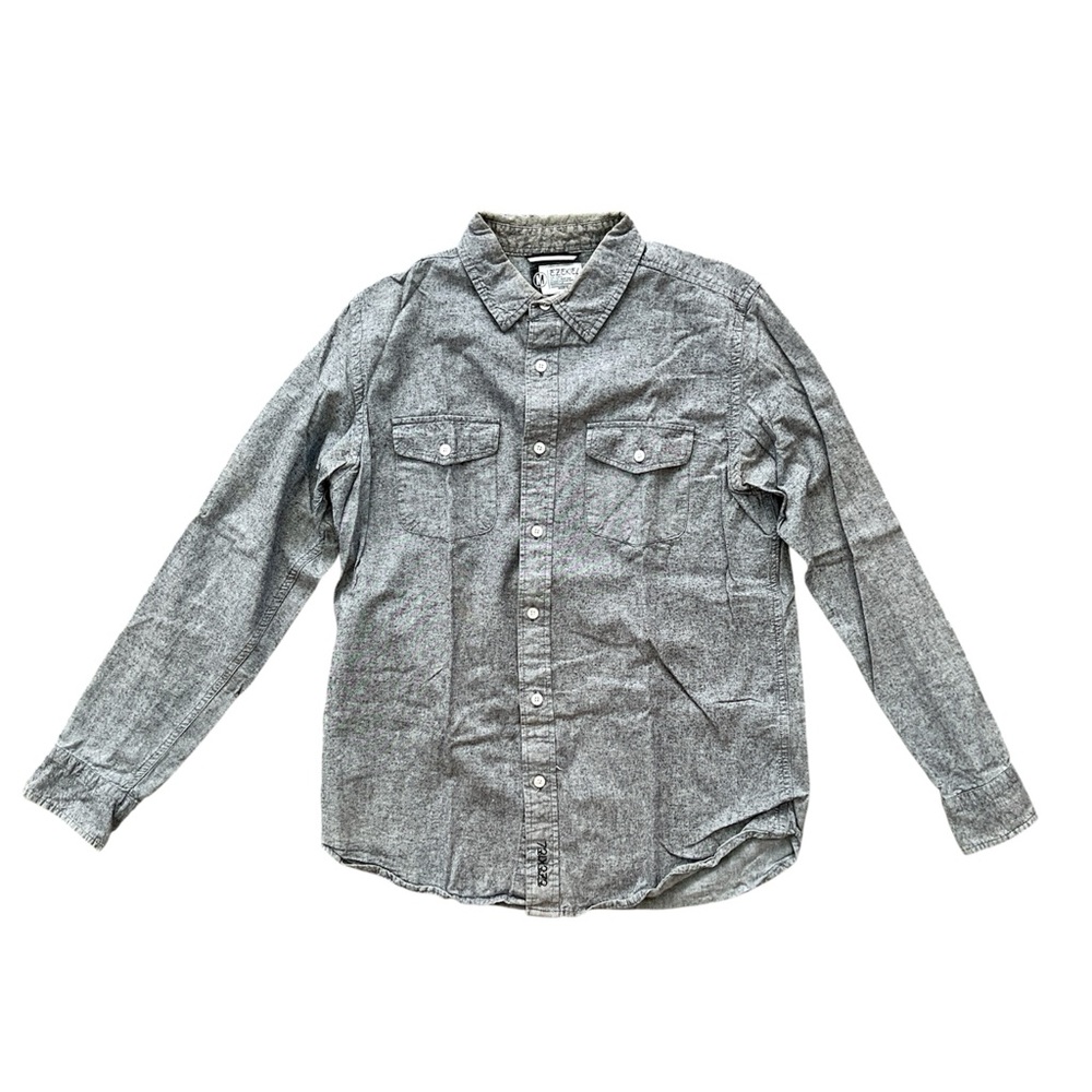 Ezekial Denim Button Down Long Sleeves Shirt Medium Wash Cotton Urban Casual M